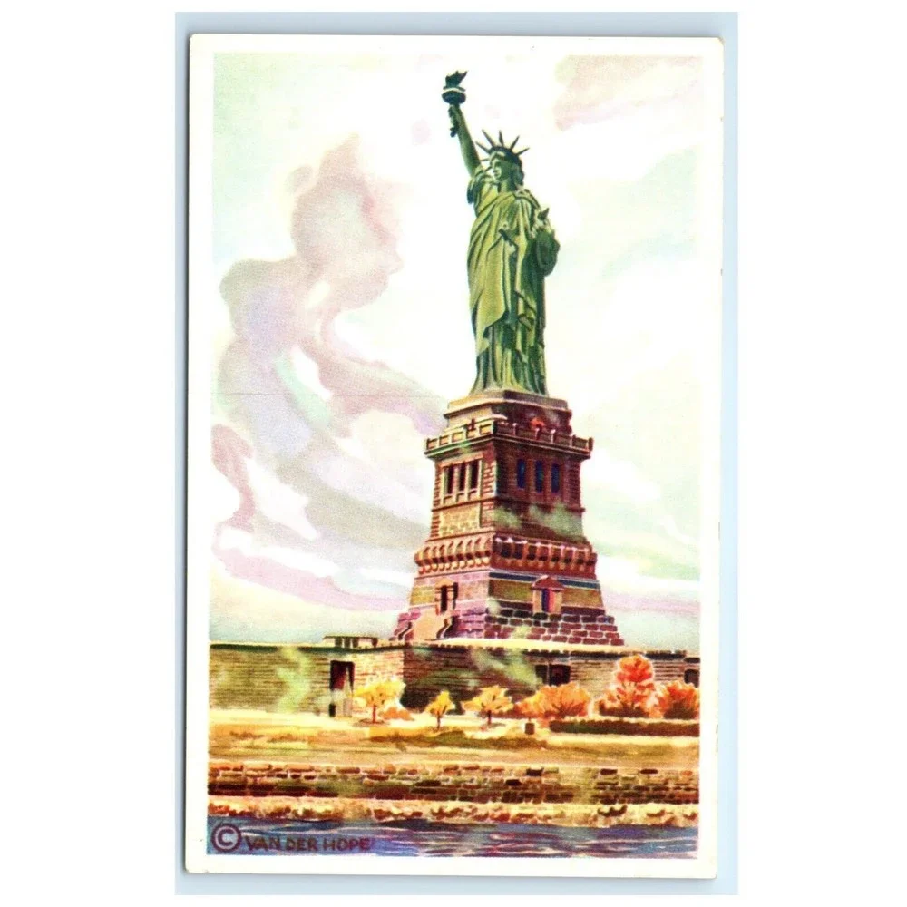 Vintage Postcard‎ Statue Of Liberty Watercolor Marcus A Van Der Hope New York
